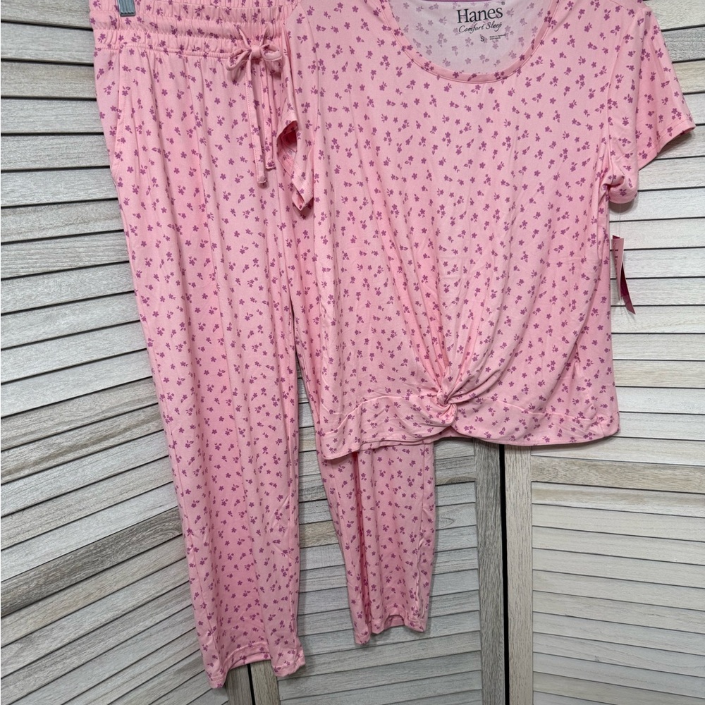 Hanes Kids Light Pink Pajama Set with Floral Print
